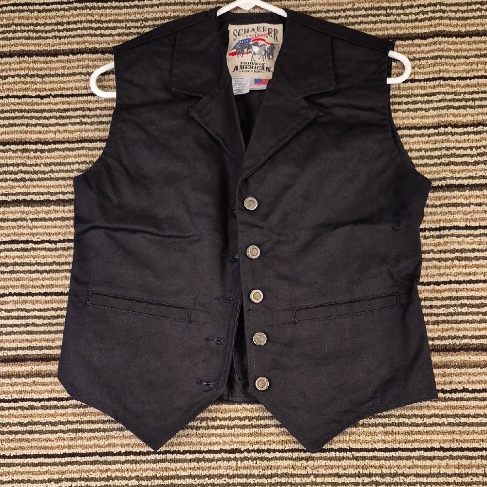 SCHAEFER Outfitter Solid Black Cotton Canvas 705L Western Womens Small‎ Vest